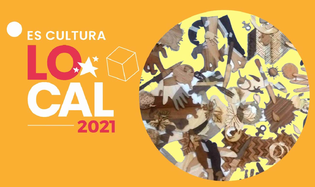 Logo del programa Es Cultura Local 2021 junto a una imagen circular de diferentes formas y texturas