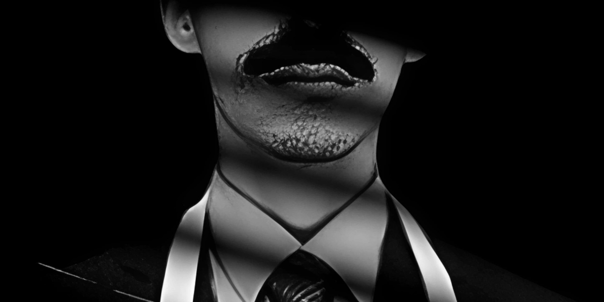 Ilustración del rostro de un hombre con bigote en una luz tenue y damática