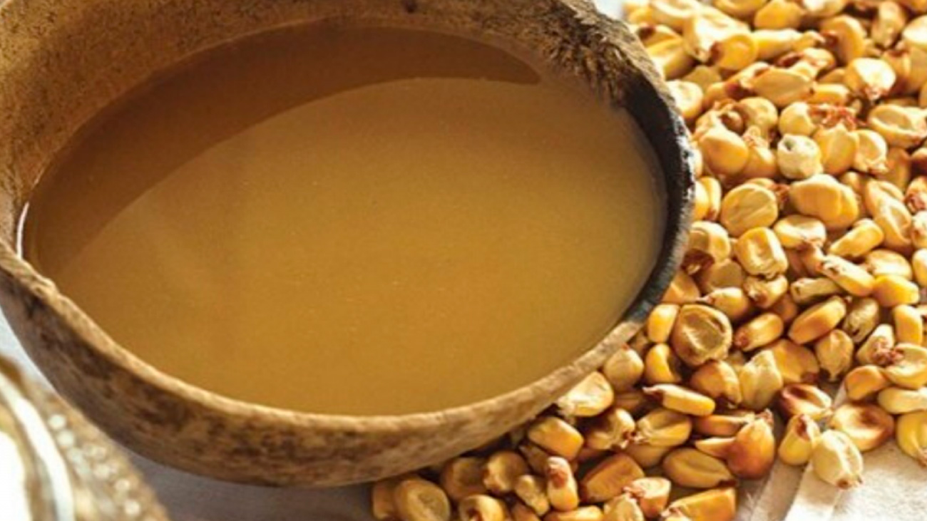 imágen de una chicha rodeada de granos de maíz