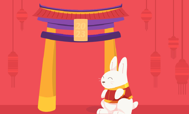 ilustración de conejo en un escenario de la cultura china