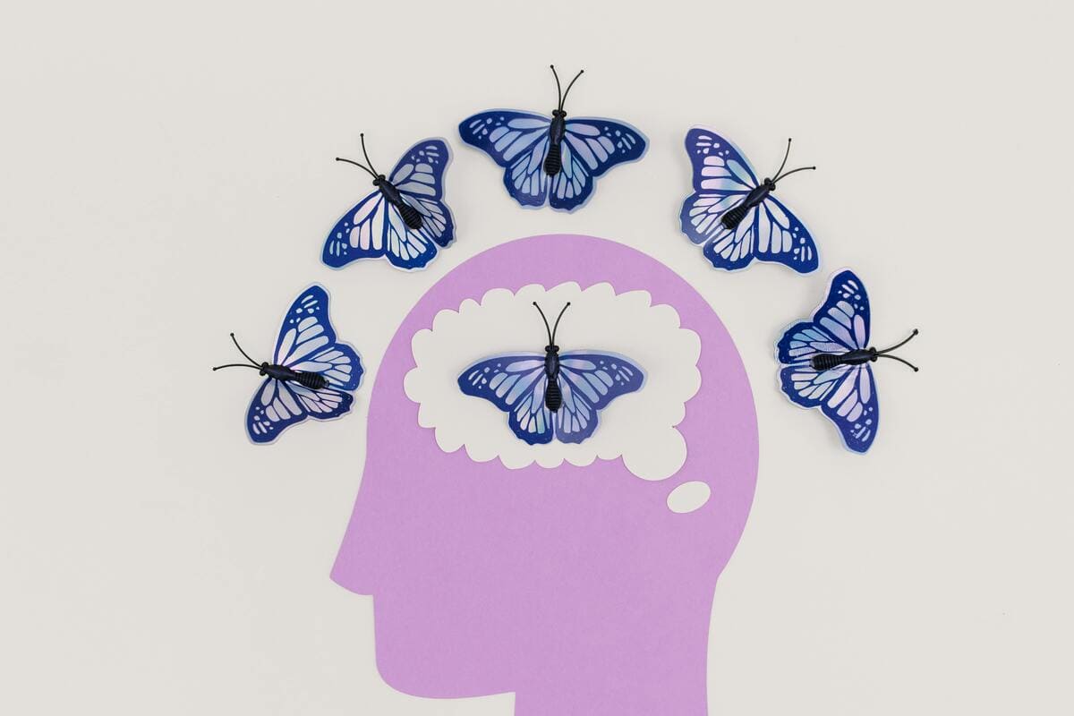 ilustración de una cabeza con mariposas