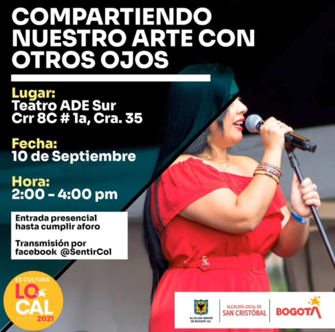 Flayer del evento. Cuenta en la punta inferior derecha con una fotode una cantante con vestido rojo de cabello largo negro. Usa manillas en su brazo derecho y con la mano de ese brazo sujeta el micrófono, mientras que su otra mano está sobre la base del mismo. En la mano izquierda tiene un reloj de pulso azul. 