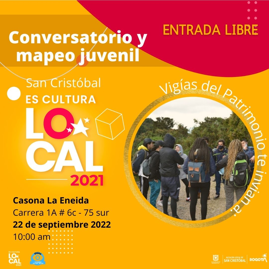 Flayer del evento. Cuenta con una foto circular al lado medio-bajo-derecho de jóvenes en un círculo de pie e información general del evento