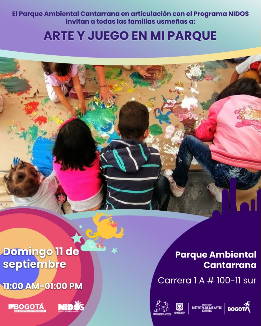 Flayer del evento. Cuenta en el medio con la foto previamente descrita además de la información del evento.