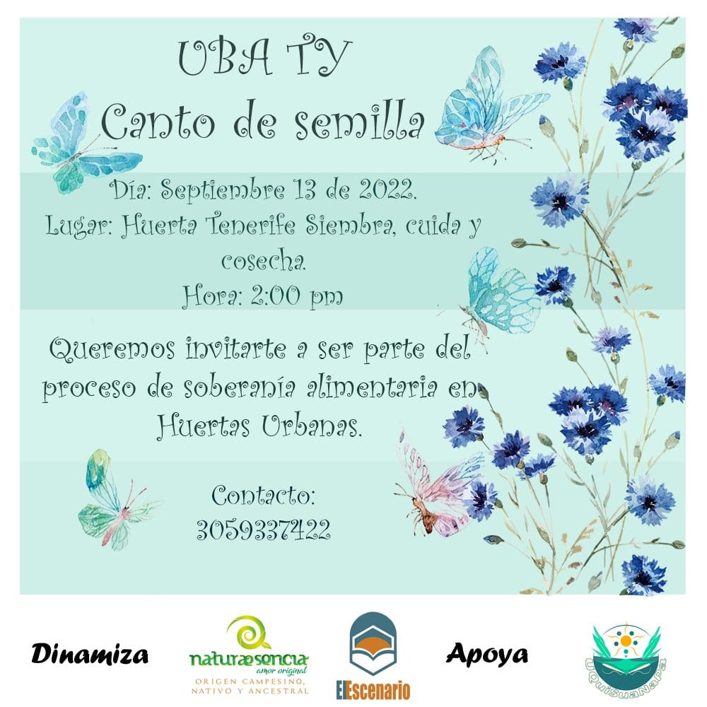 Imagen que cuenta con la ilustración de cuatro mariposas y flores moradas al lado derecho de la imagen. En los espacios en blanco se cuenta con la información del evento y logos. 
