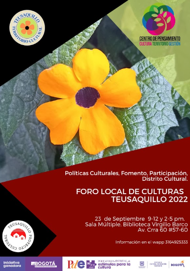 Flyer del evento. Cuenta en el centro con la fotografía en primerísimo primer plano de una flor naranja con centro morado, rodeada de hojas. Y textos superiores e inferiores sobre el evento.