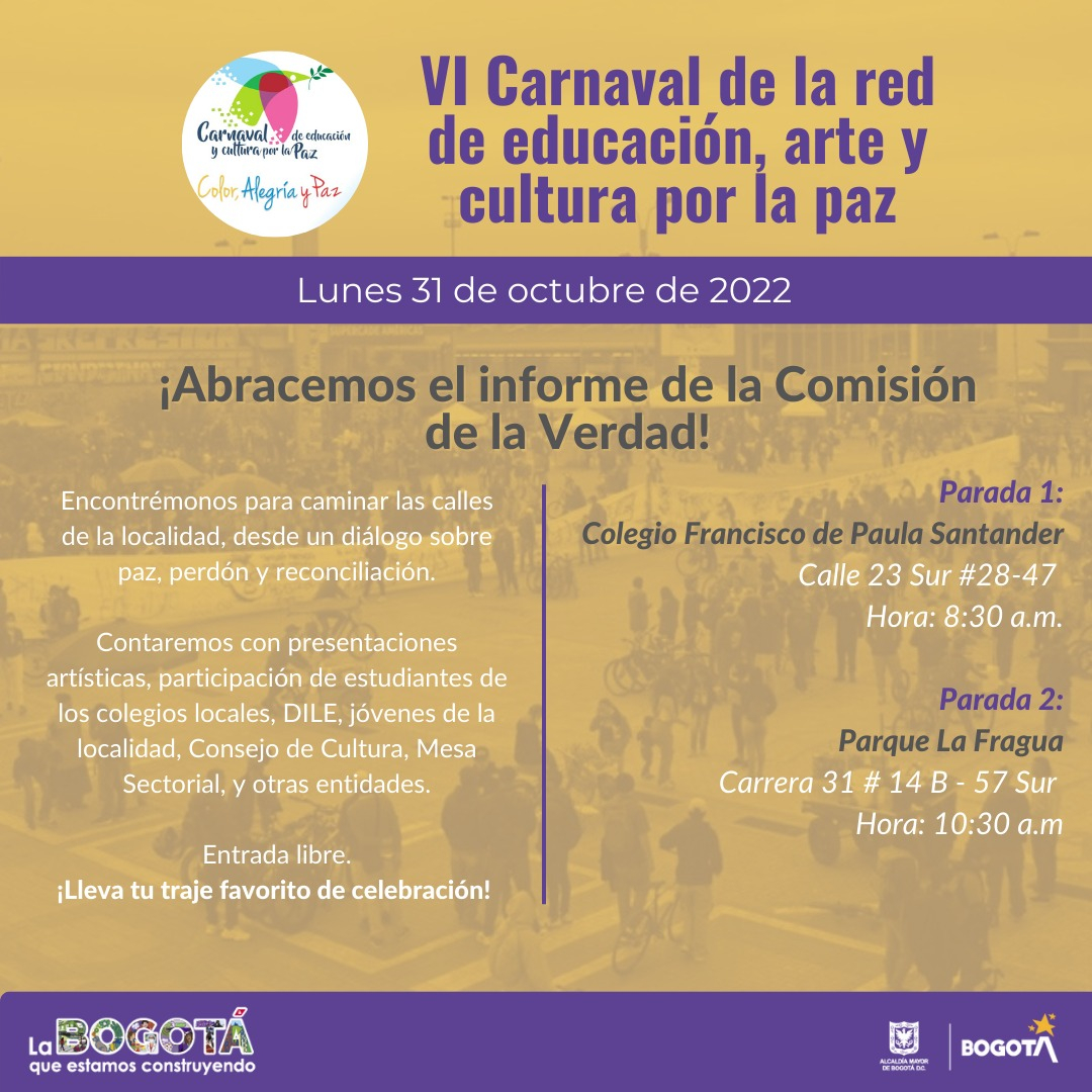 Pieza del evento. Cuenta con texto de convocatoria y de fondo una imagen de multitud.