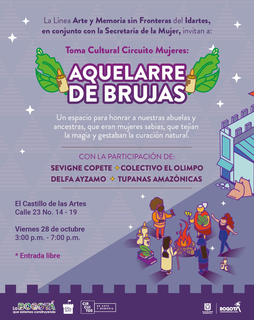 Pieza del evento. Cuenta en la parte inferior derecha con la ilustración de varias mujeres, y en el resto de la pieza se cuenta con la información del evento.