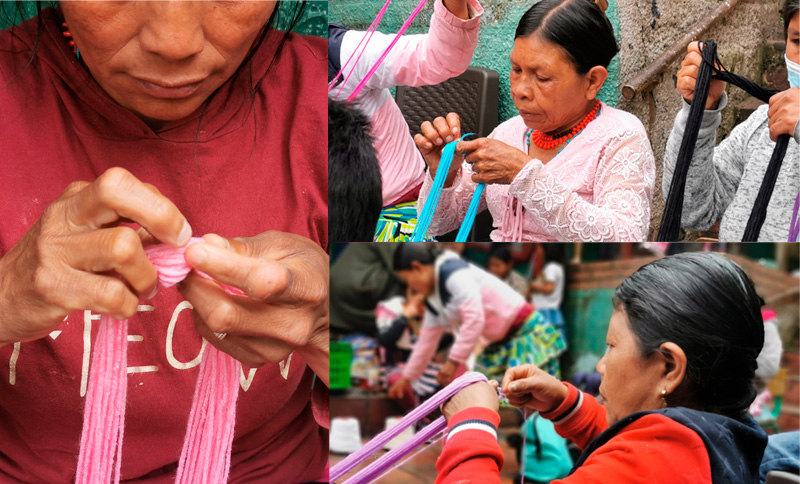 Collage de mujeres indígenas tejiendo
