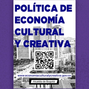 Diseño con texto Política de economía cultural y creativa