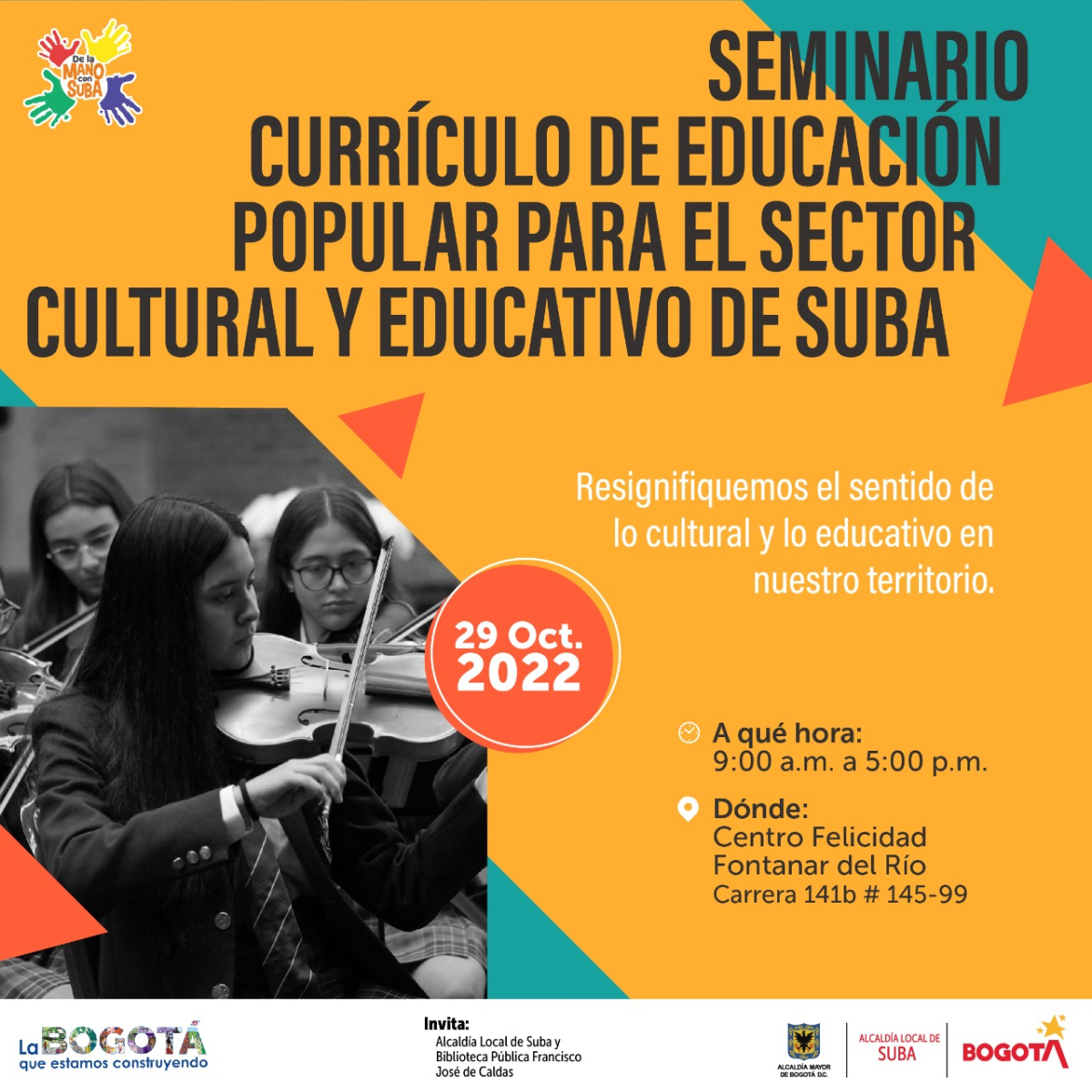 Pieza del evento. Cuenta en la parte inferior izquierda con una imagen de unas jóvenes interpretando el violín en blanco y negro. El resto de la pieza cuenta con la información del evento. 