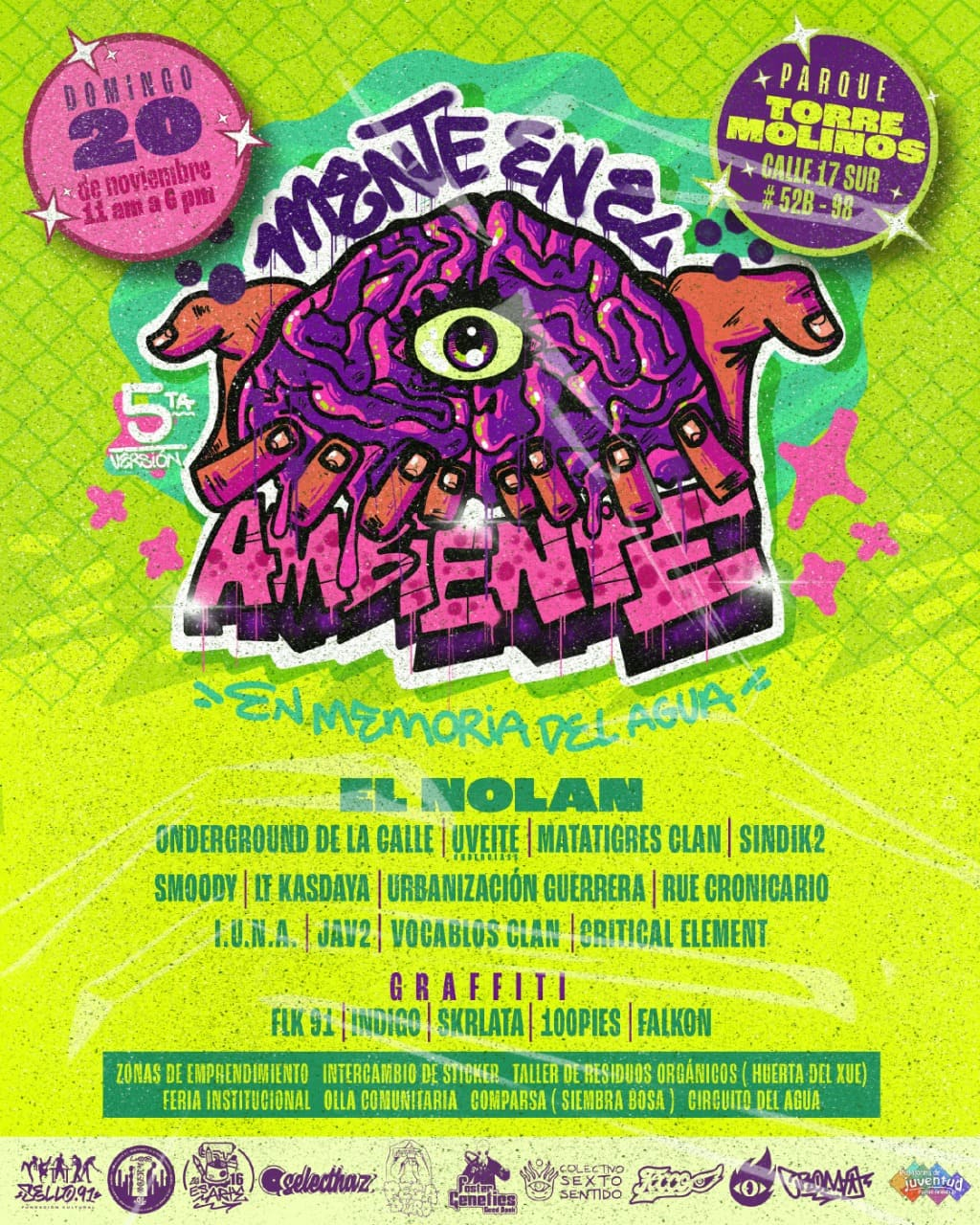 Cartel informativo sobre el V Festival Mente en el Ambiente a desarrollarse en la localidad de Puente Aranda