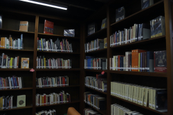 Stand de bibliotecas con libros