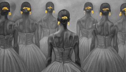Pintura de Maria Esther Posssano de unas bailarinas de espaldas