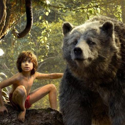 Niño y oso en la selva