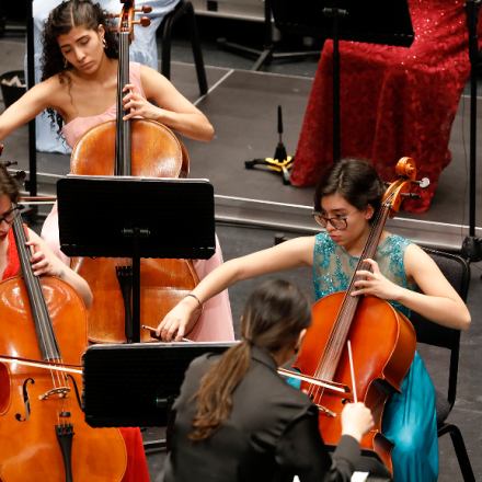 mujeres tocando instrumentos de música clásica