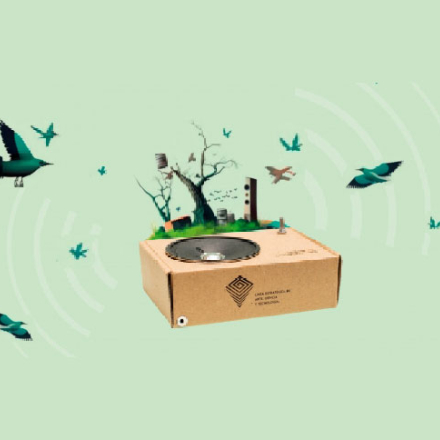 Ilustración de una caja y pájaros volando alrededor