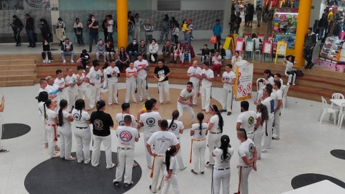 grupo de jóvenes bailando capoeira