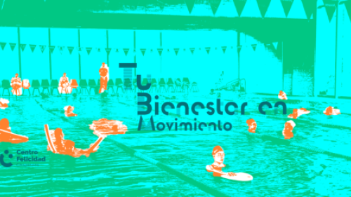 Fotografía intervenida de personas en la piscina del centro felicidad chapinero