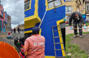 personas en jornada de pintura en espacio público