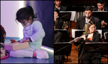 Niña y mujer tocando flauta traversa